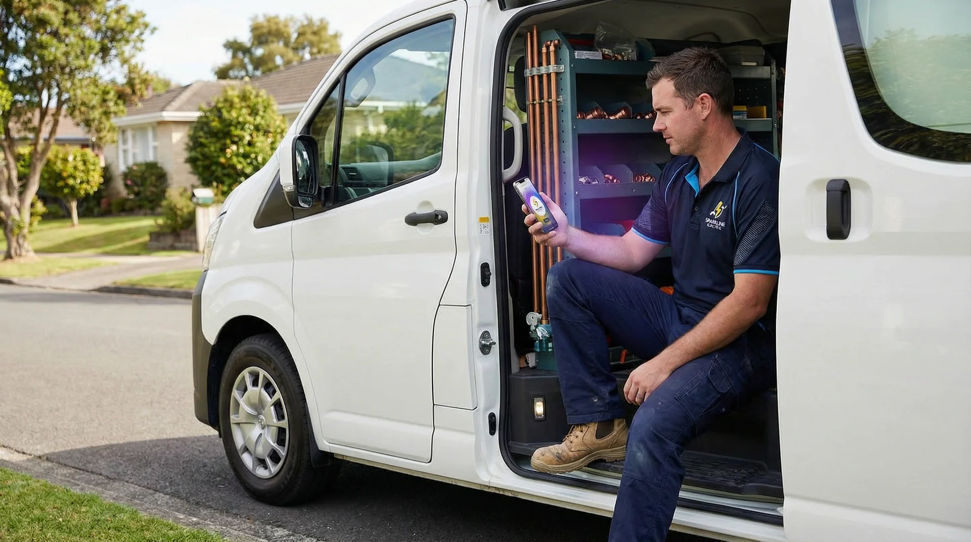 Electrician using Help Genie at a residential job site