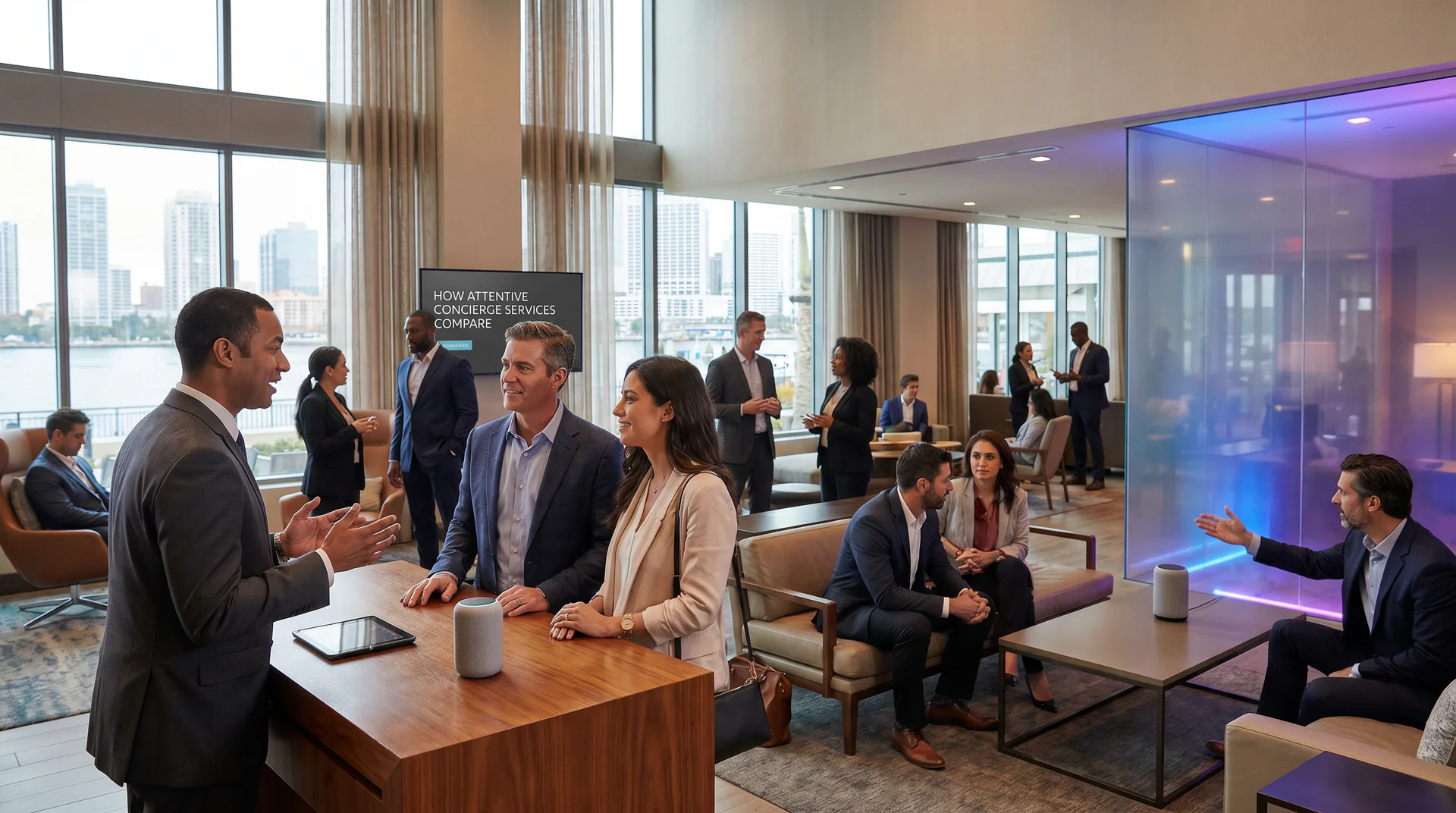 A clear breakdown of how attentive concierge services compare in benefits and features for hotel amenities, from staffed desks to voice AI genies.