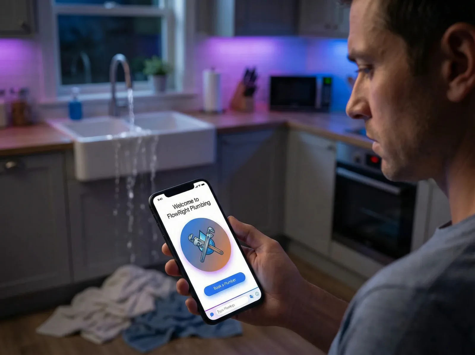 HVAC technician on an emergency service call while incoming calls are triaged
