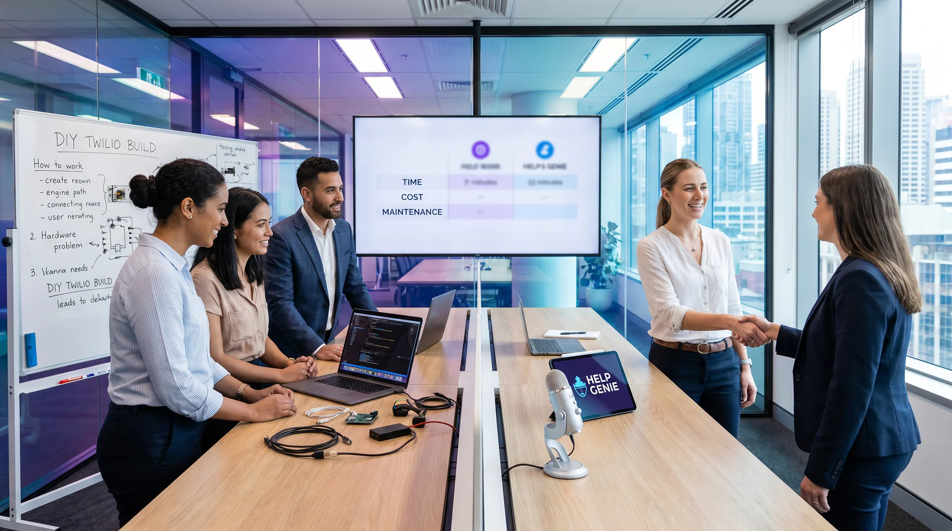 Honest build vs buy comparison for voice AI. How does Help Genie stack up against a DIY Twilio plus LLM stack on time, cost, and maintenance?