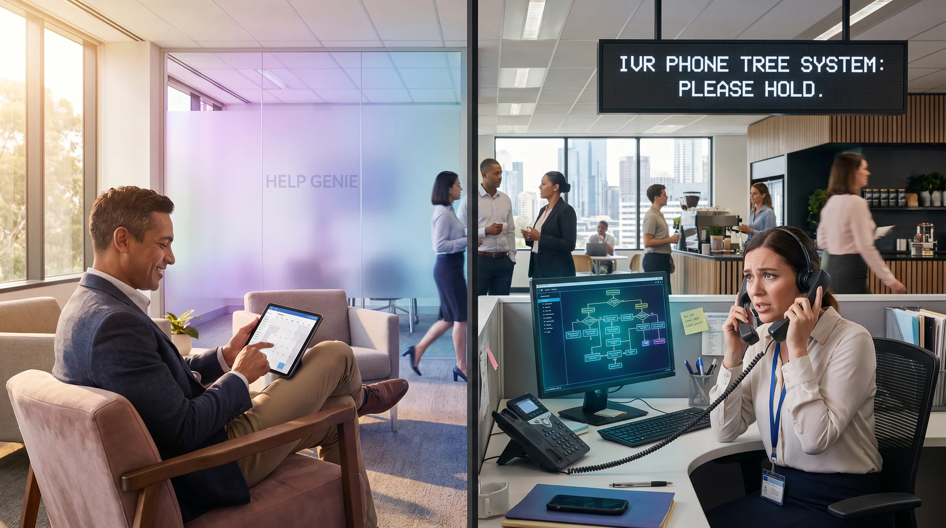 IVR phone trees route calls. Help Genie books appointments in a single conversation. Here's how they compare for booking-heavy service businesses.