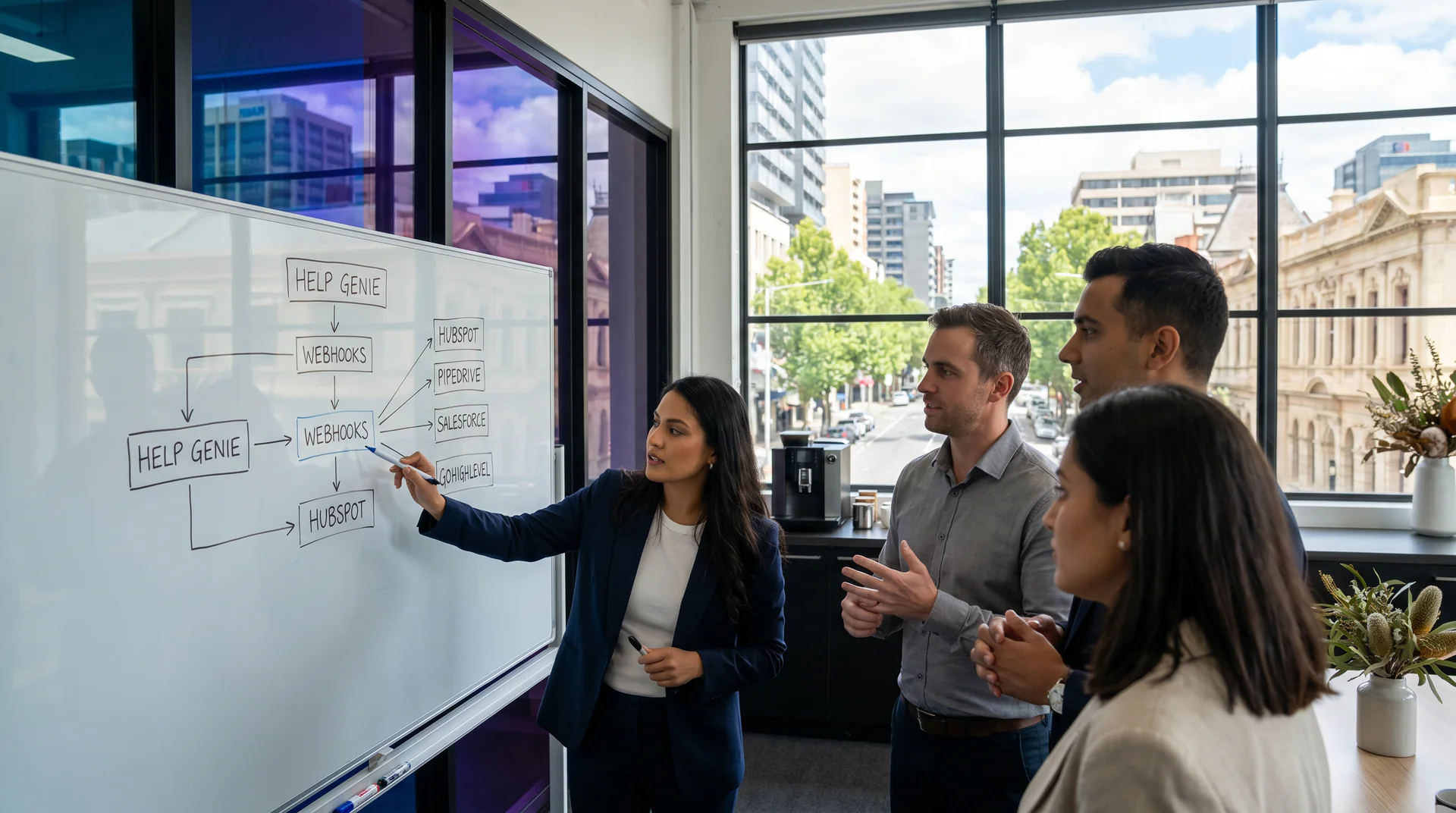Step-by-step guide to routing Help Genie lead captures and conversation summaries into HubSpot, Pipedrive, Salesforce, or GoHighLevel in real time.