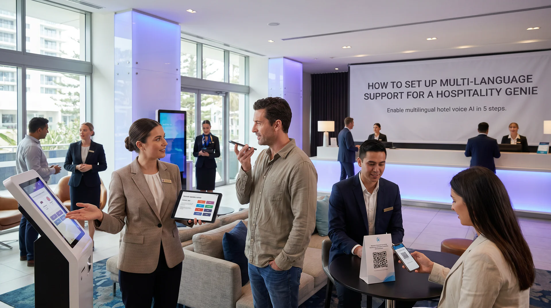 Enable multilingual hotel voice AI in 5 steps. Help international guests get answers in their language, 24/7, across web, phone, and QR.