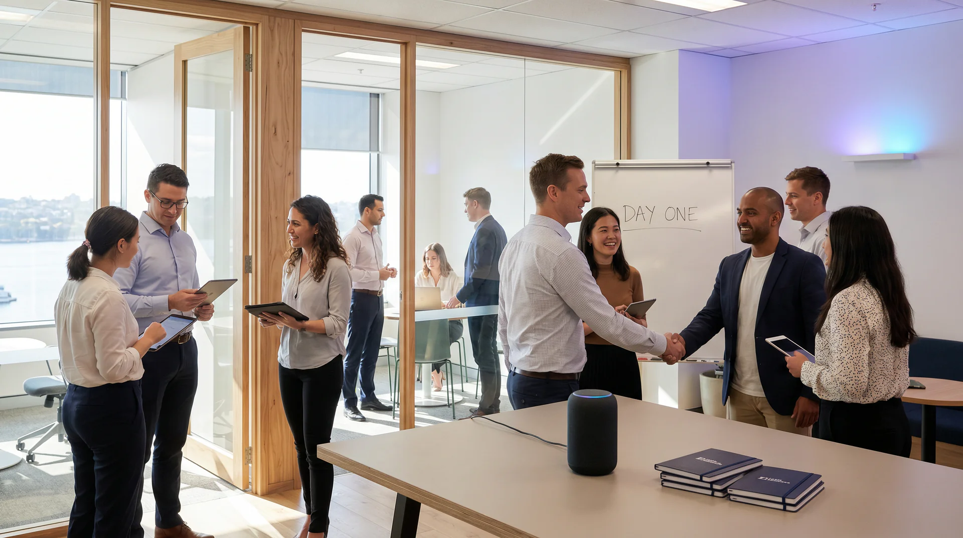 Voice AI genies pre-loaded with your new playbook give acquired staff somewhere to ask on day one. No six-week workshops. No 200 confused emails.