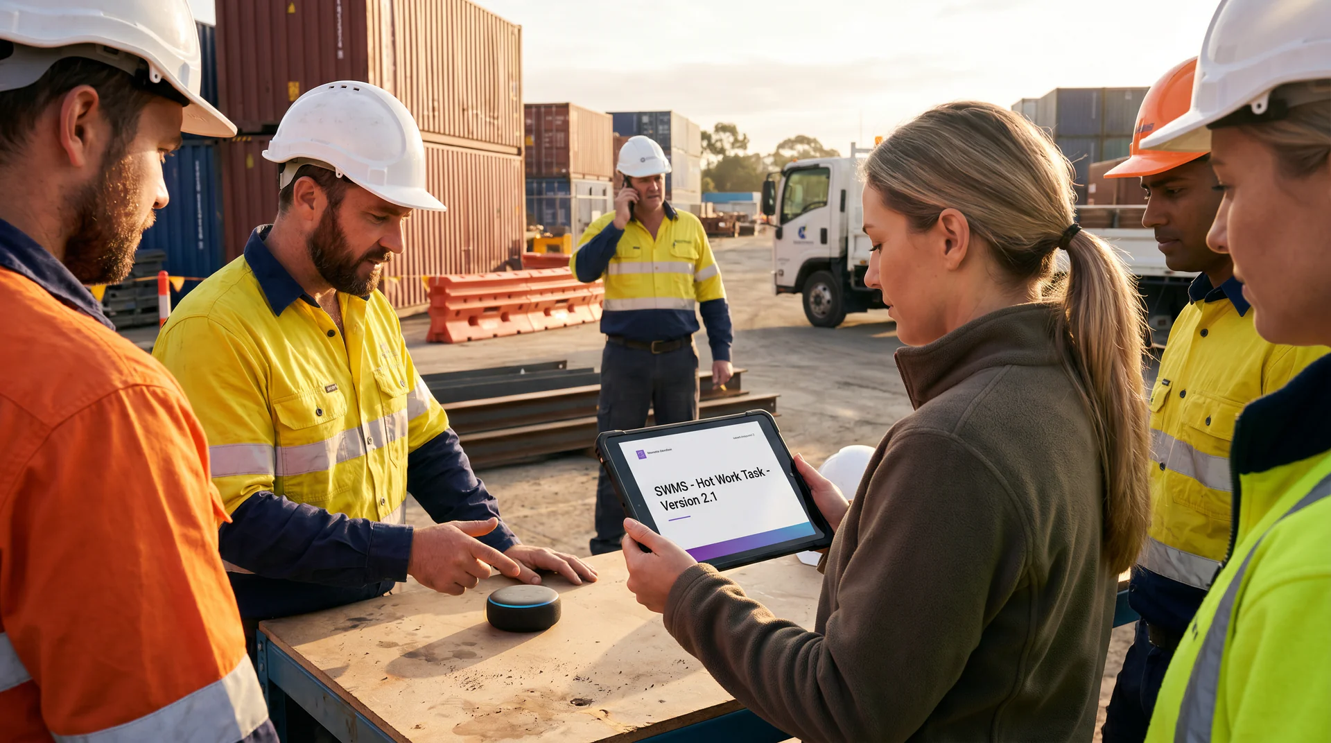 See how a voice AI genie gives workers the right SWMS version at 7am before a hot work task, without waiting for the supervisor.