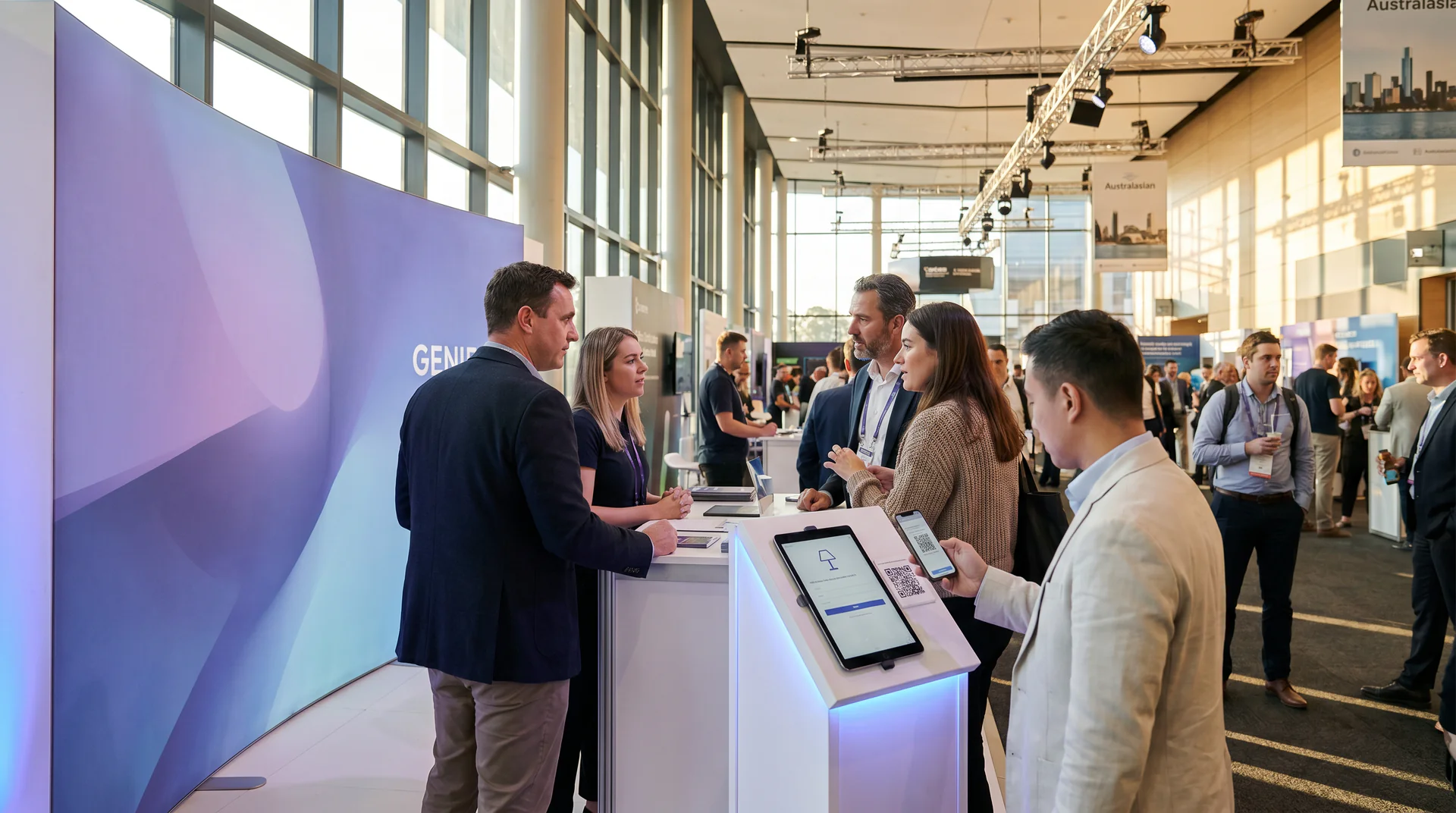 A booth genie answers waiting visitors via QR code while your reps stay focused. Never lose a trade show lead to a 60-second wait again.